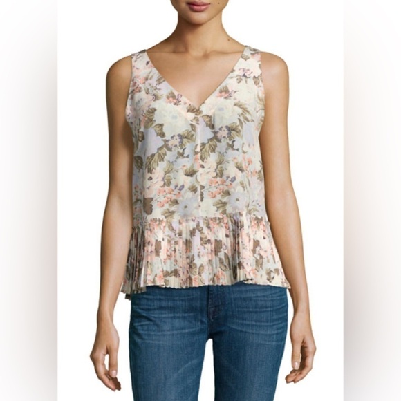 REBECCA TAYLOR Penelope Multicolor Floral Feminine Silk Top Romantic Summer - Picture 1 of 14